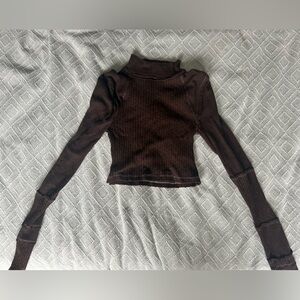 Urban Outfitters Cropped Brown Ribbed Turtleneck Sweater